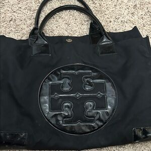Tory Burch Black Patent Logo Tote